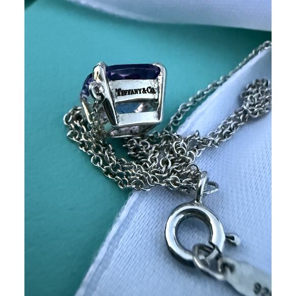 Tiffany & Co. Silver 2ct Purple Amethyst Gemstone Pendant Sparkler Necklace 16" - Picture 13 of 13